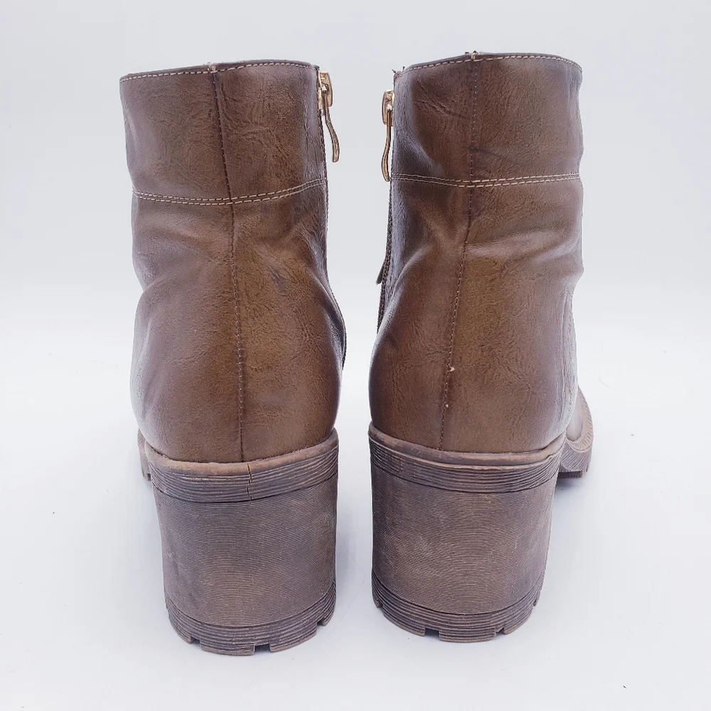 Vintage 90s Y2K Platform Lace Up Boots Chunky Brown Faux Leather Women's Size 10